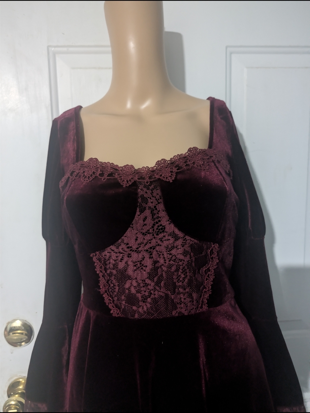 Spirit Velvet Lace Fit-and-Flare Dress in Burgundy - Picture 4 of 6
